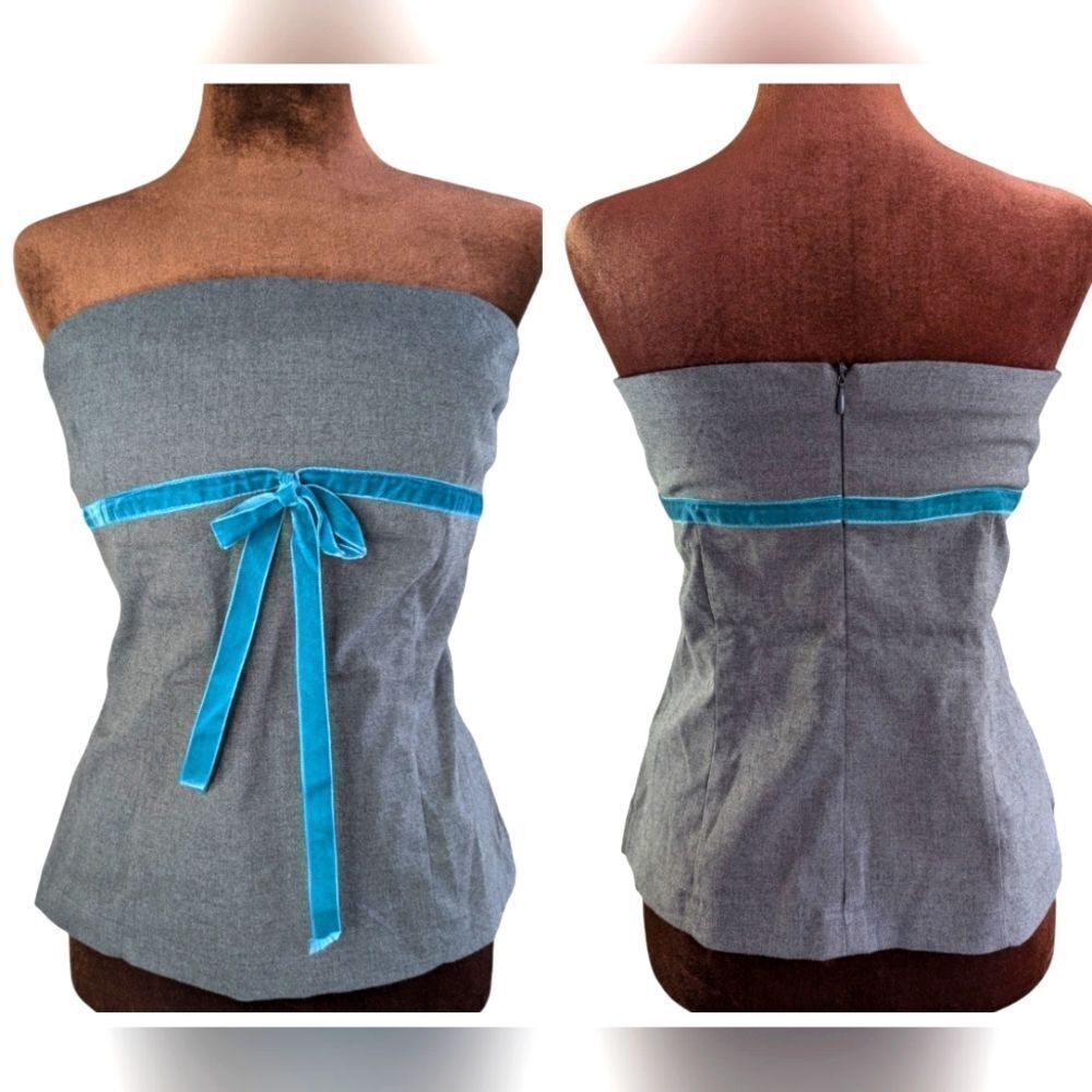 Ruth grey  bustier corset top size 6 velvet detail, strapless